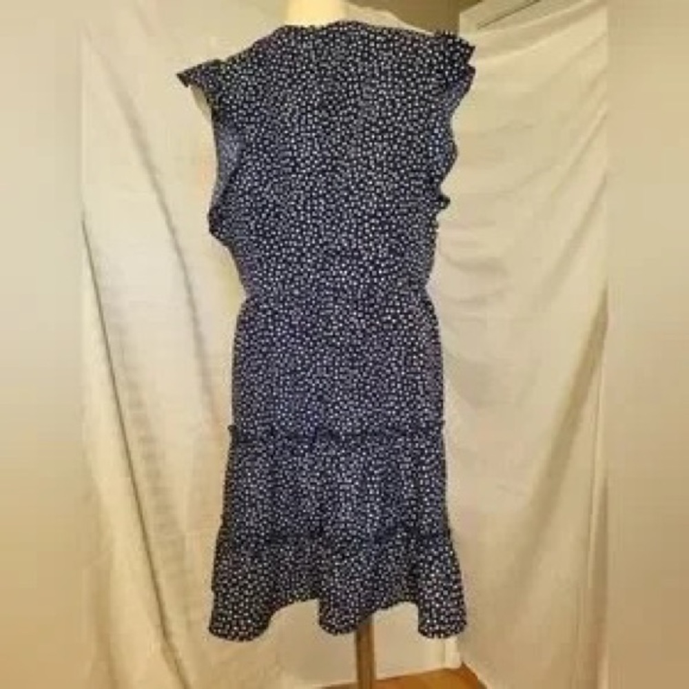 Women's Navy Blue Polka Dot Ruffle V-Neck Dress - Picture 2 of 3